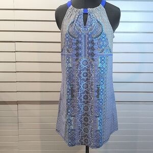 Cabana Life Women’s M Blue White Medallion Print Halter Sleeveless Dress NWOT